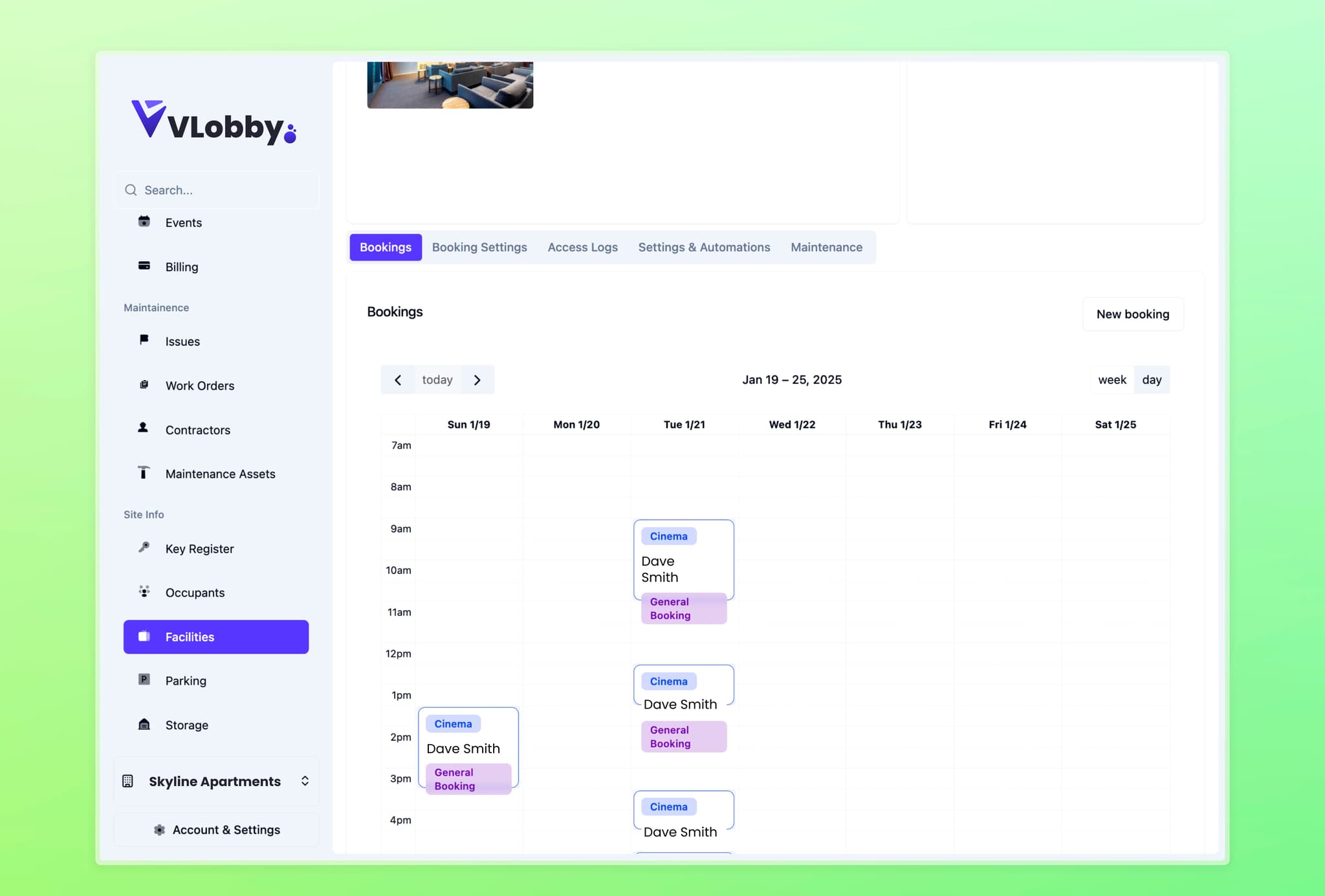 Space booking interface